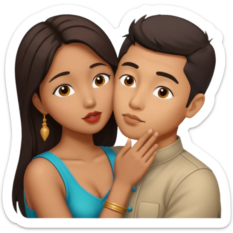 Eastern Asian man kiss brown indian girl  sticker