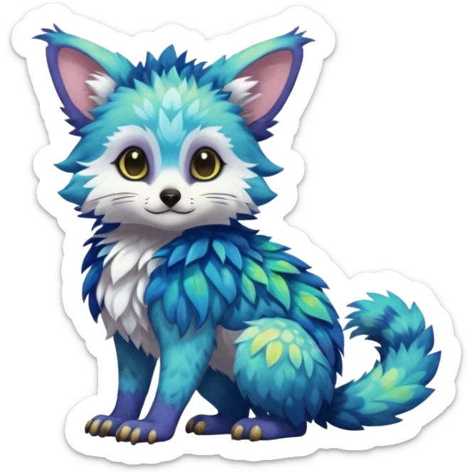 Colorful tropical exotic cute cool beautiful shiny beautiful fantasy-Trico-Cacomistle-oncilla-animal-Fakémon-hybrid-fursona (full body) sticker