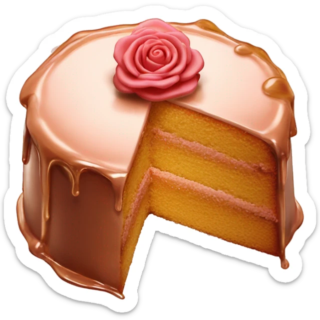 Isolated rose gold cut cake with golden syrup oozing of out the inside sticker
