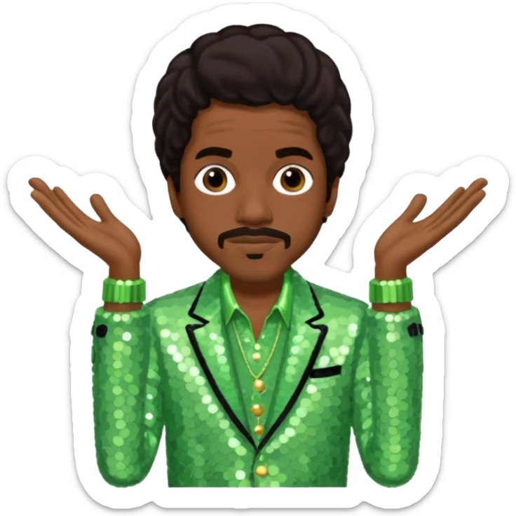 Andre 3000 from Outkast with dark brown hair, pale green sequin outfit sticker