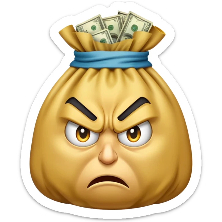angry bag of money with furrowed brows and frown sticker