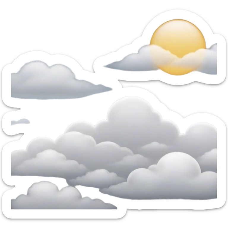 Cinematic Realistic Altostratus Emoji, Soft and gray, with mid-level clouds spreading evenly across the sky. The clouds create a smooth, overcast layer that dulls the sun’s light, giving the world a peaceful, muted tone. Soft glowing outline, capturing the essence of calm, muted skies and gentle transitions in an altostratus cloud! sticker