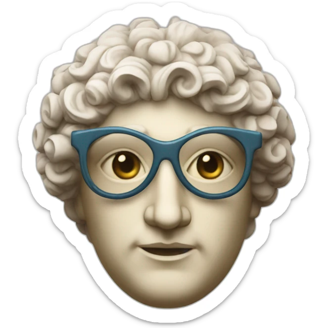 Greek classical sculpture with classic facial features wearing a party hat and a party goggles sticker