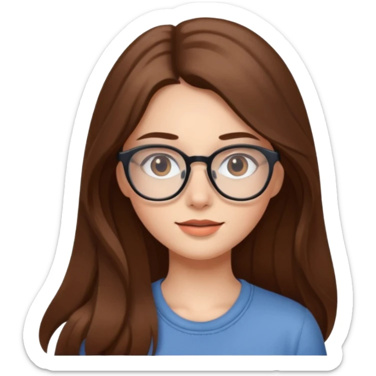 Beautiful girl with long brown hair and glasses sticker