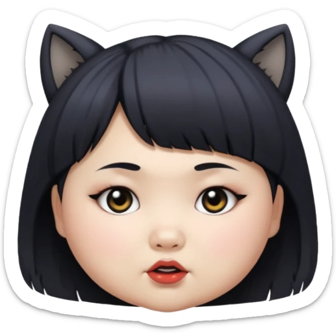 chubby Asian girl, age 14, baby face, wolf cut hairstyle, goth style sticker