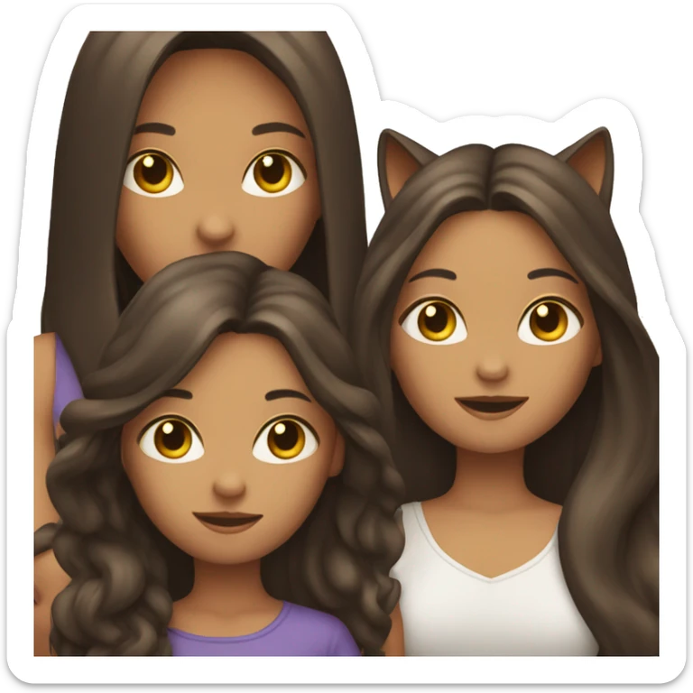 Two long hair brunette girls and two cats in their hands sticker