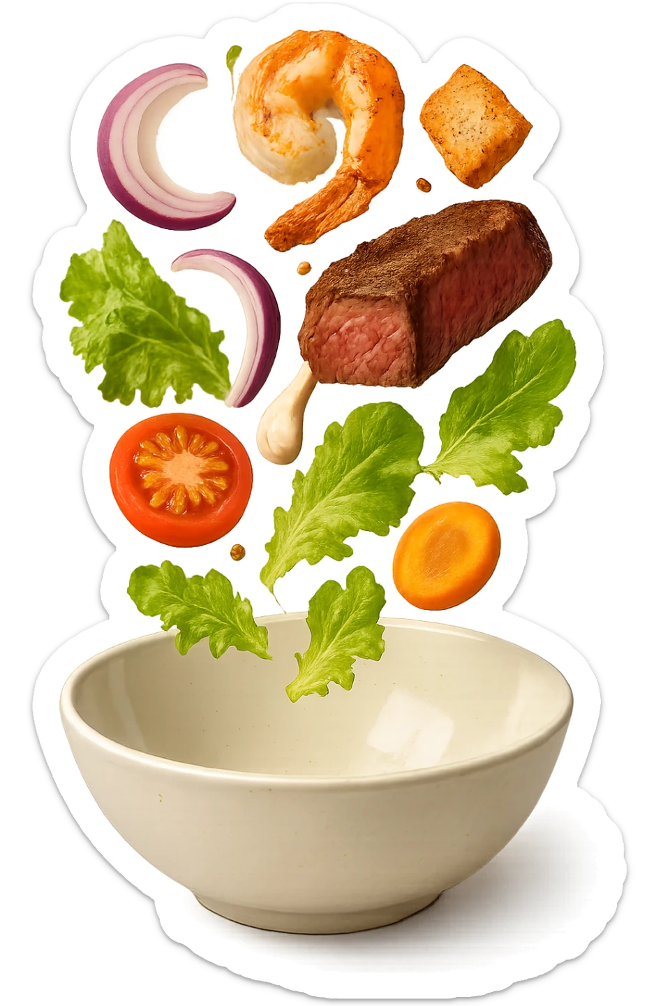 bowl in cui cade cibo da ristorante, iperrealistico 4k sticker