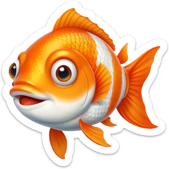 goldfish with crossed eyes and silly grin, orange and white fish sticker