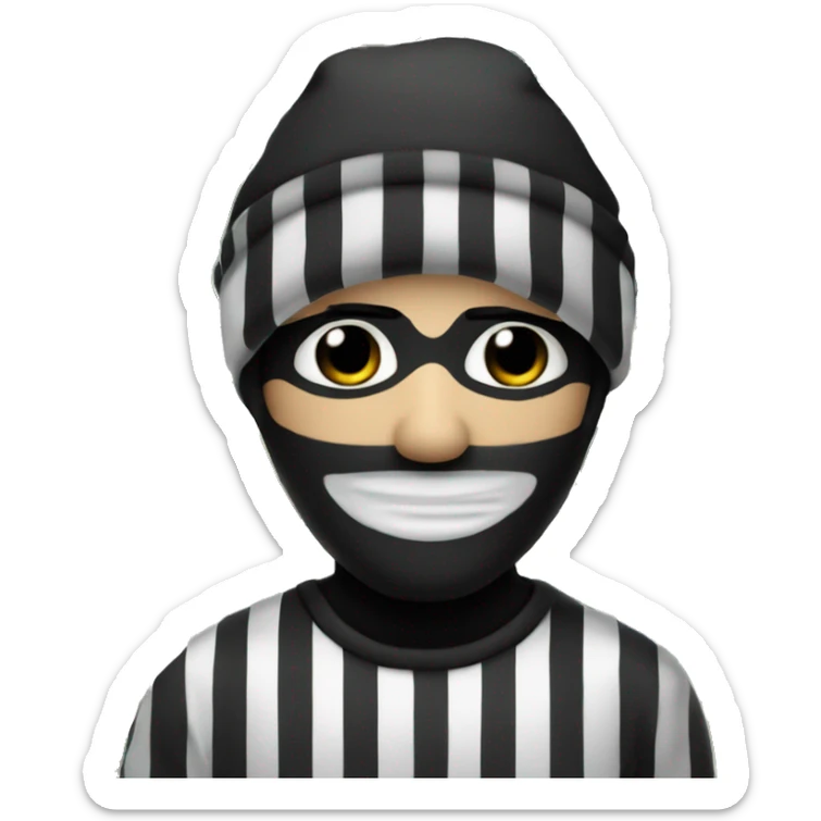 Robber black and white stripes with a beanie and a money bag behind his back sticker