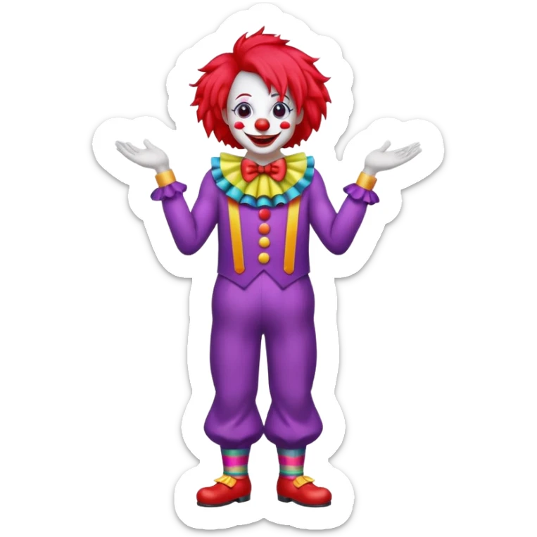 Clown – Bright makeup, red nose, colorful wig, exaggerated smile, full body sticker