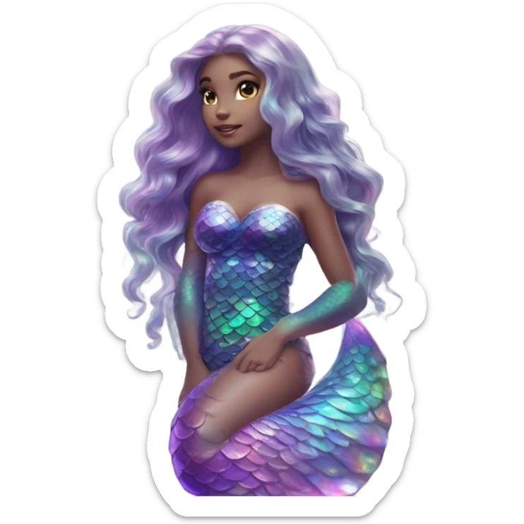 mermaid, model, magical, iridescent, mystical, shiny, holographic, highlights, scales  sticker