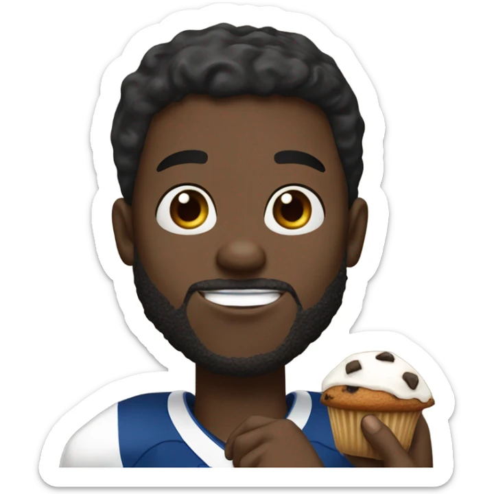 Black man with beard wearing Colts football helmet eating a chocolate chip muffin sticker