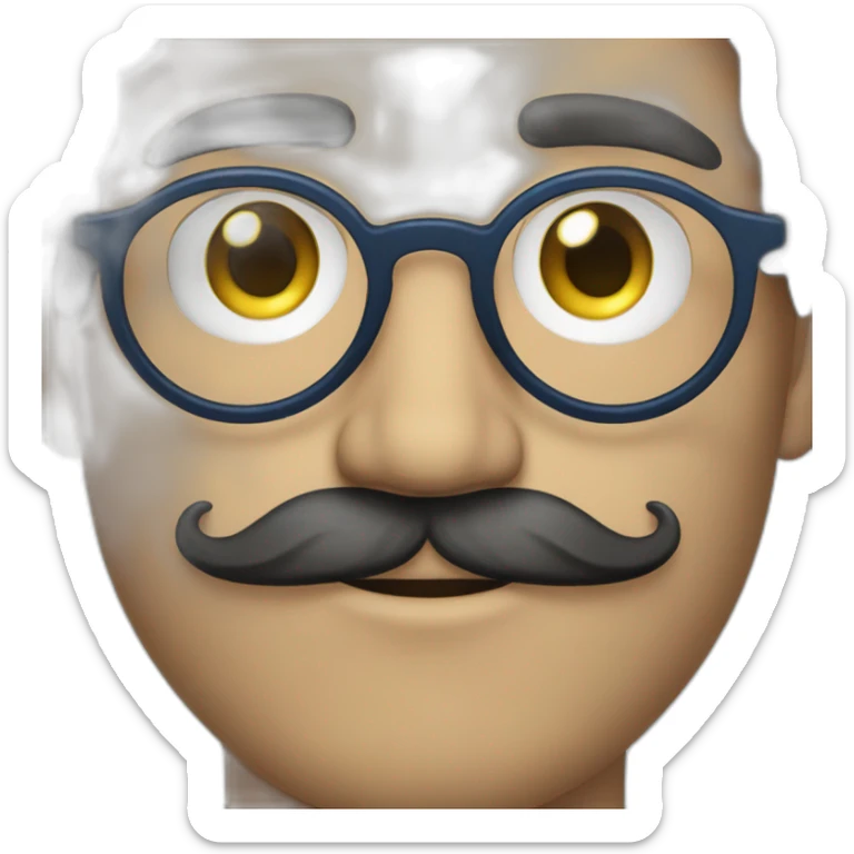 30 years old guy, with round glasses, blue eyes, long wavy hair, moustache, beard, circular glasses sticker