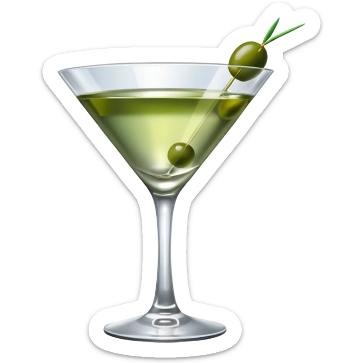martini with 3 olives. liquid should be a bit more of a clear color. tiny hue of green sticker