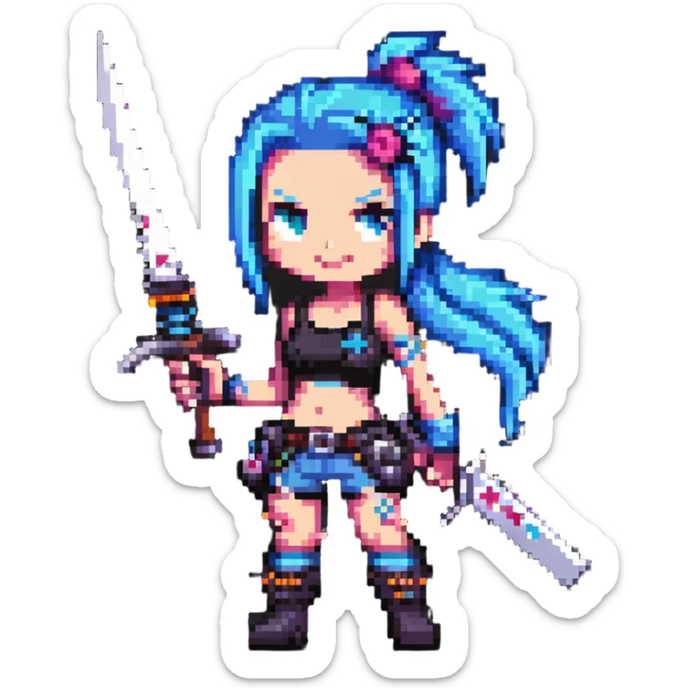 Jinx character from League of Legends with punk style and weapons sticker