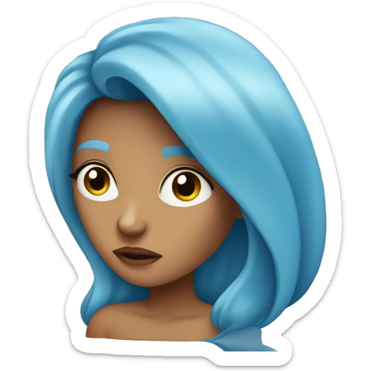 woman with long blue hair frowning her eyes sticker