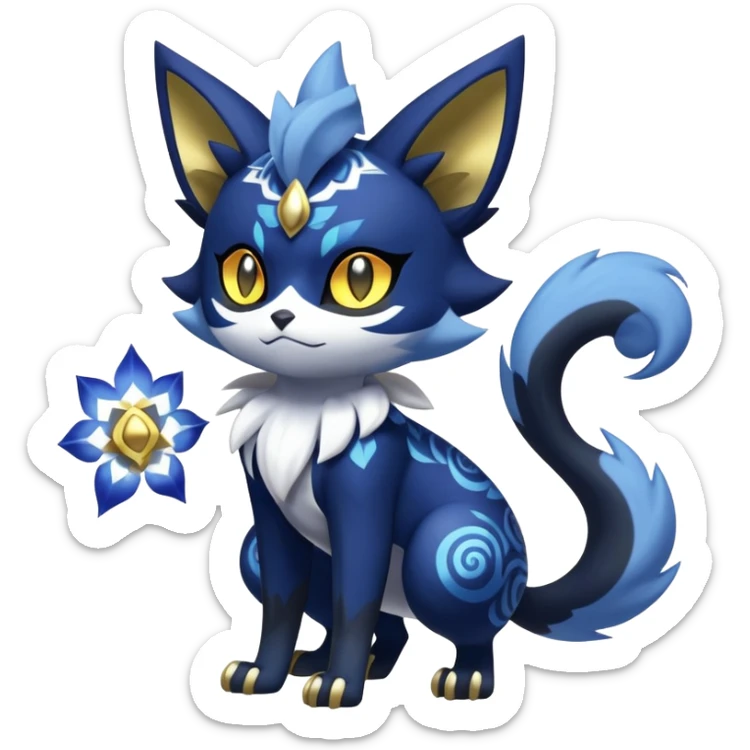 Shiny Evil mExotic Badass Colorful Ethereal Royal Mysterious Gothic Meowstic-Zorua-Litten-Noibat-Pokémon-Fakémon-hybrid-creature (full body) with pattern-markings with golden eyes sticker