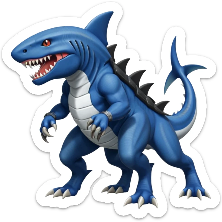 dark-deep-denim-steel-cobalt-blue 4-legged digitigrade land-shark-landhai-gremz-wickerbeast-vernid-sergal-sharpedo-houndoom-hybrid-fusion-creature, full body sticker