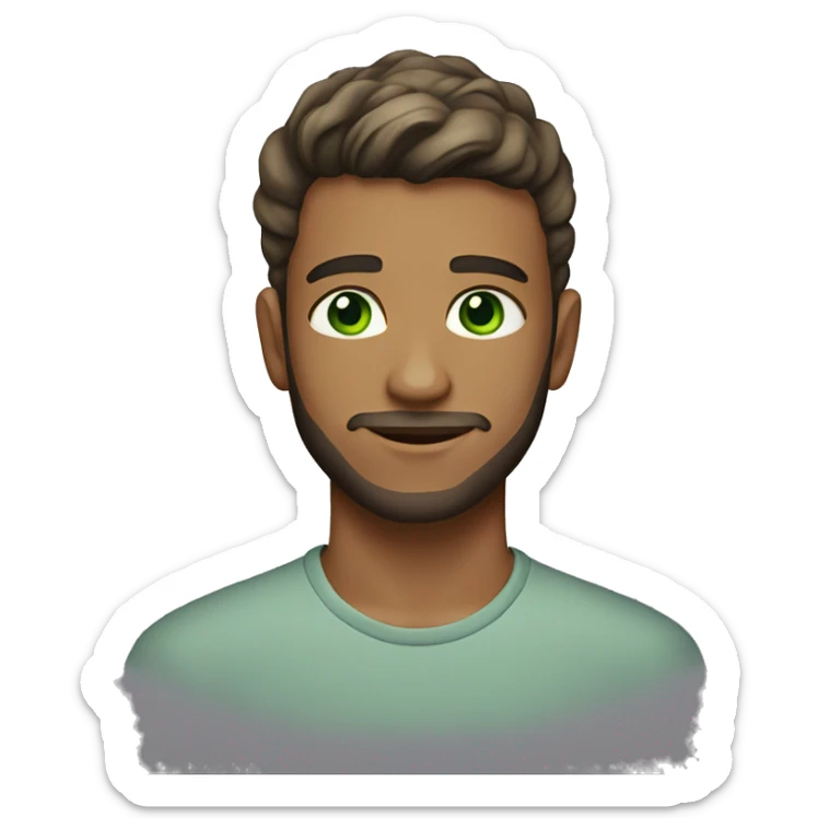21 year old man, with trimmed beard, green eyes, short hair sticker