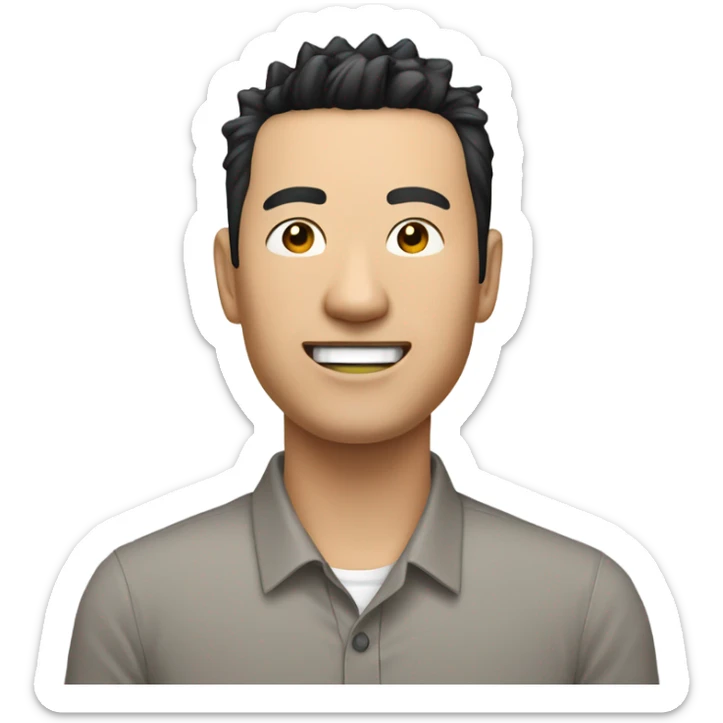 chinese man 40yo with spiky short black hair smile, smart buttoned shirt sticker