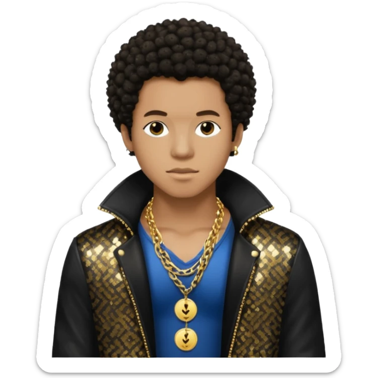 Gallant, R&B Singer with dark brown afro hair, black sequin jacket, shirtless with necklace sticker