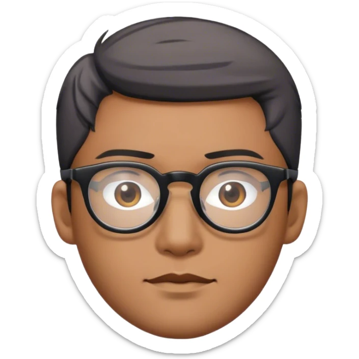 asian male, black rimmed glasses, hair with grey streak sticker