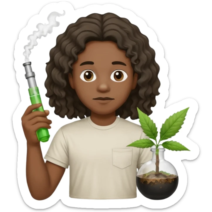 black wavy haired zombie getting stoned with weed t shirt and bong on his hand sticker