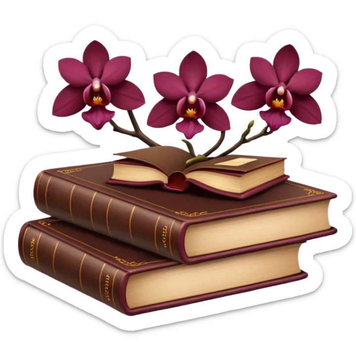 Dark academia 3 brown books with small burgundi orchid sticker