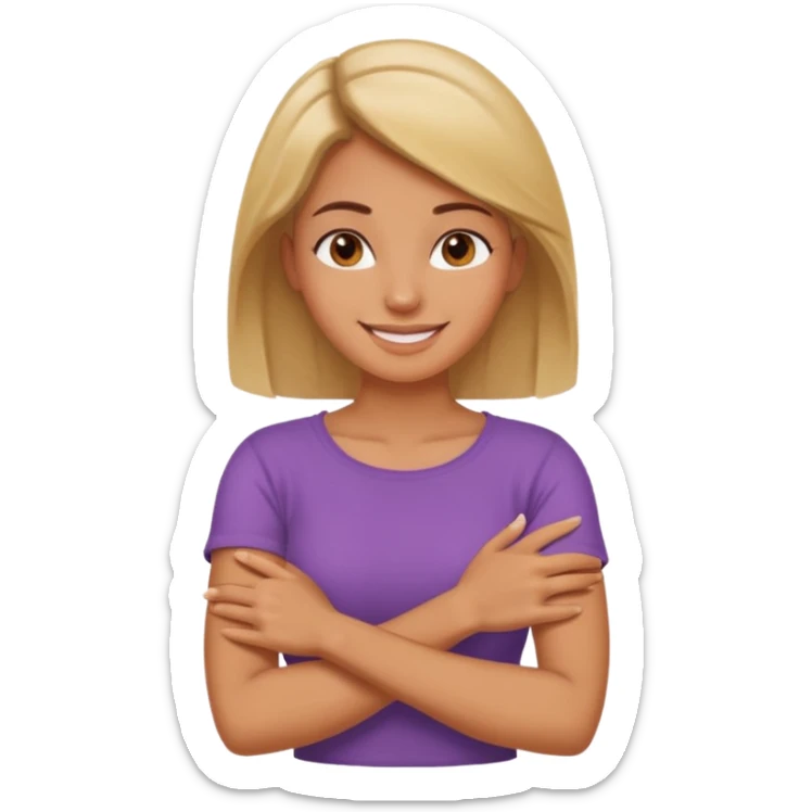 Woman with arms crossed holding neck kinda laughing kinda just done sticker