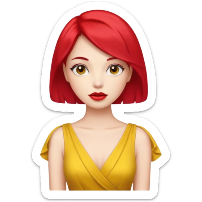 woman red lips, deifferent hair, yellow dress. sticker