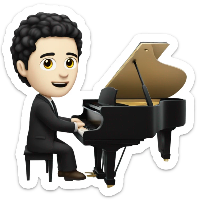 pale skin and black hair man playing grand piano sticker