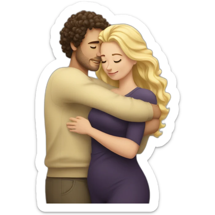 White man with dark curly hair hugging a blonde curvy woman sticker