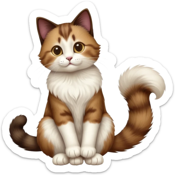 cinematic-[showshoe cat]-realistic-full-body-sitting-emoji,-tail-curled-playfully-around-its-paws,-head-tilted-dramatically,-fluffy-[brown]-fur,-simplified-yet-realistic-focused-features,-highly-detailed,-glowing-with-an-almost-sarcastic-glow sticker
