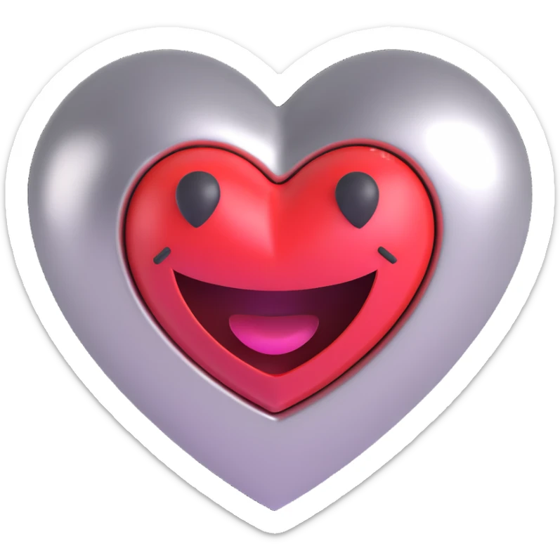 smiling face with a heart popping out, heart is metallic, 3D emoji style sticker