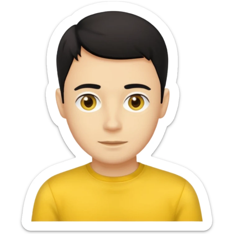 Greg Wiggle from the Wiggles with light skin, hazel eyes, black hair, yellow skivvy shirt sticker