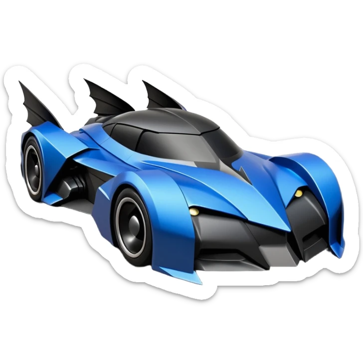  the animated series aerodynamic alien opulent dark knight futuristic concept Batmobile loosely based on 1936 cord 812(flat long straight faceted mechanical body) winged stealthy blue flat headlight covers street hot rod  sticker
