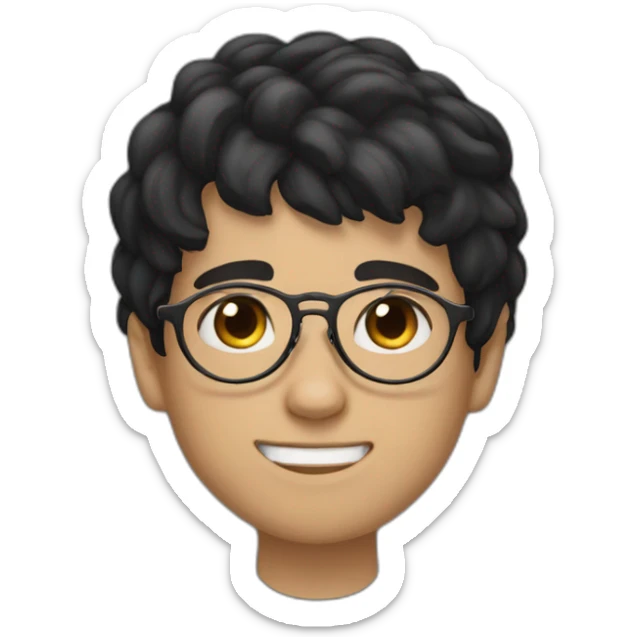 boy with black hair, wearing round glasses, and his skin is white sticker