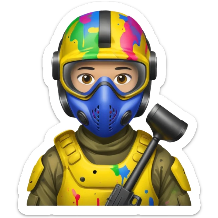 paintball player face shot with lots of colors sticker