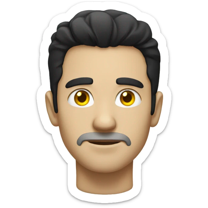 white man with black hair and yellow eye sticker