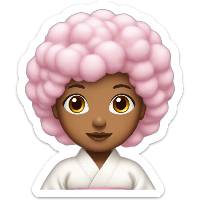 Cute brownskinned girl in a white kimono with cotton Candy colored hair sticker