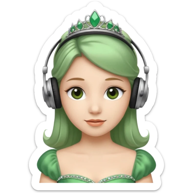 princess with headphones tiara and green dress sticker