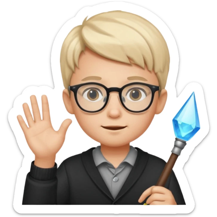 3D imoji of  The little boy who is a magic designer, he is a graphic designer, he should not be holding anything hand down sticker