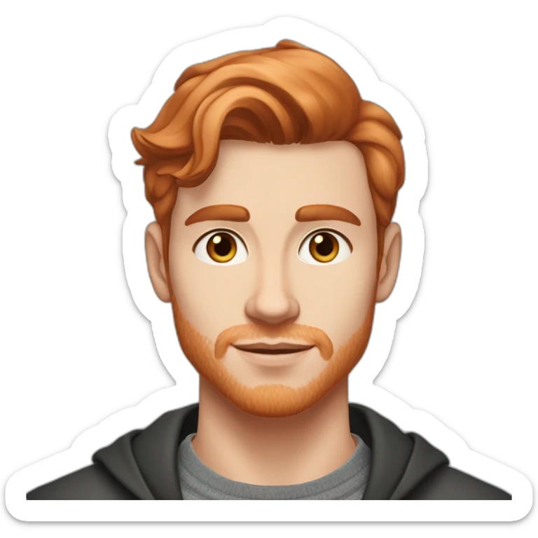 handsome young man, 26 years old, red-ish hair, almond-shaped face, pointy nose, scandinavian heritage, crystal earrings, fashionable sticker