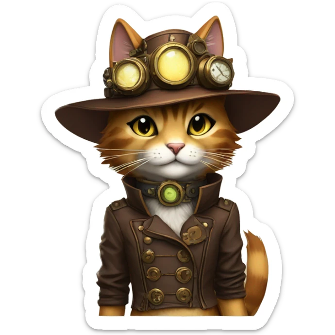 Anthro Fur-Sona feline-Fakémon with a steampunk-cap Full Body sticker