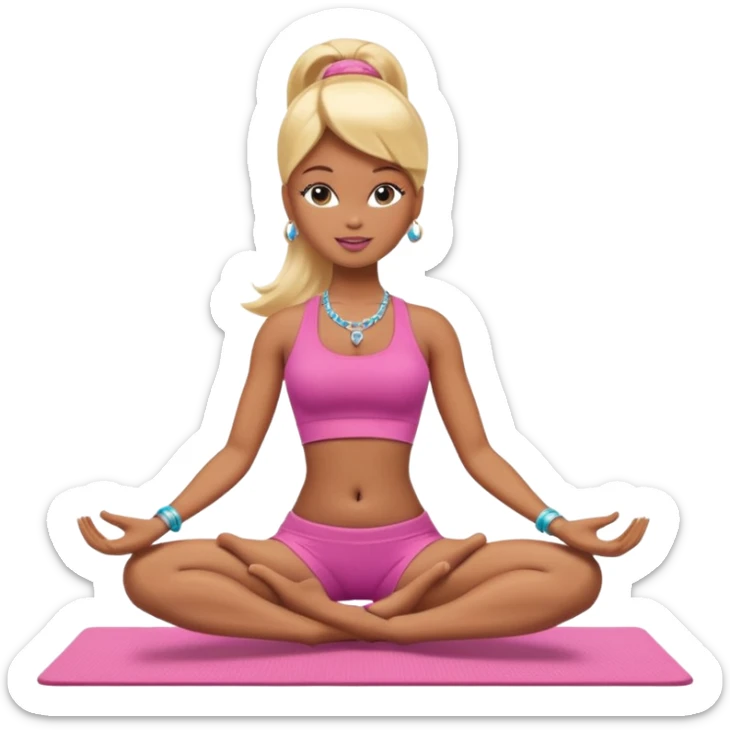 Brown skin blonde hair Barbie doing yoga with belly button pierced sticker