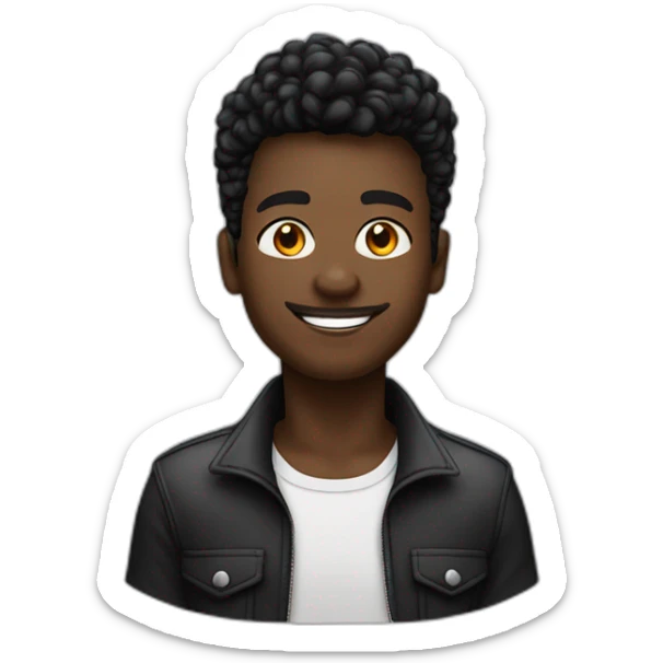 Jovem de pele escura com cavanhaque e cabelo estilo mullet preto feliz  sticker