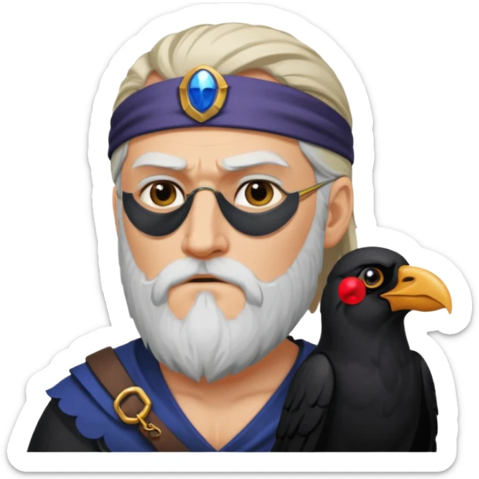 norse god odin with eyepatch on his left eye and raven on his shoulder sticker
