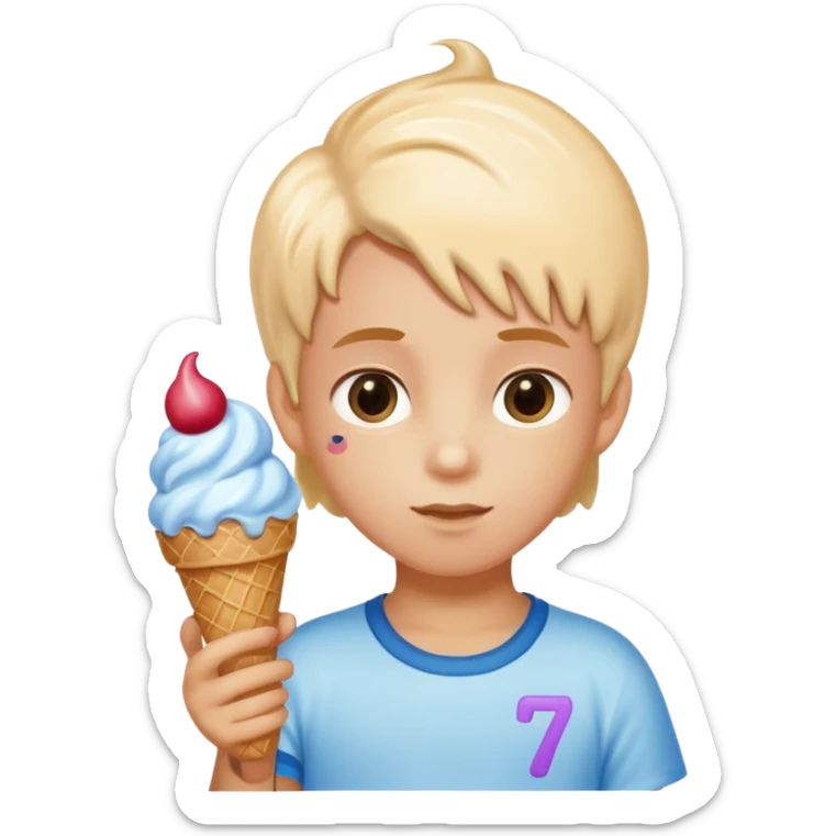 Kid with ice cream hair cut with 6 and 7 around his hands  sticker