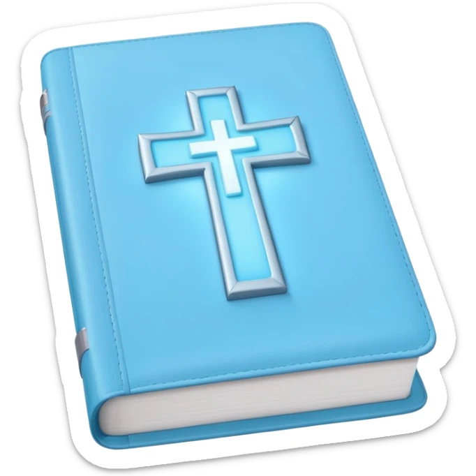 a emoji pastel baby blue bible with a silver cross glowing  sticker