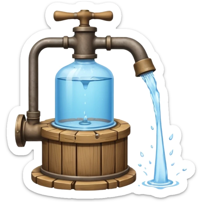 Ghibli style water pump with water pouring out of it sticker